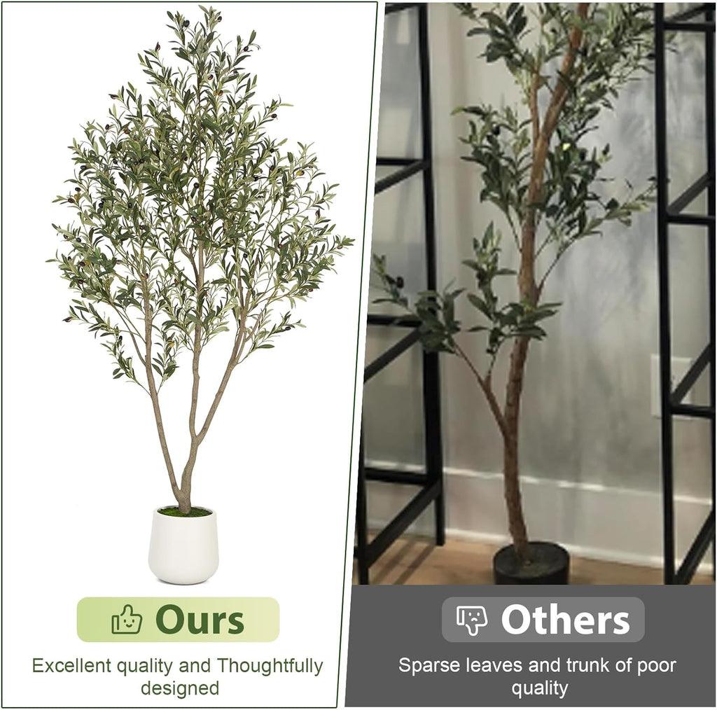 VIVATREES Olive Trees Artificial Indoor, 5FT Tall Faux Olive Tree with White Tall Planter, Artificial Plants with Natural Wood Trunk and Lifelike Fruits for Home Office Decor