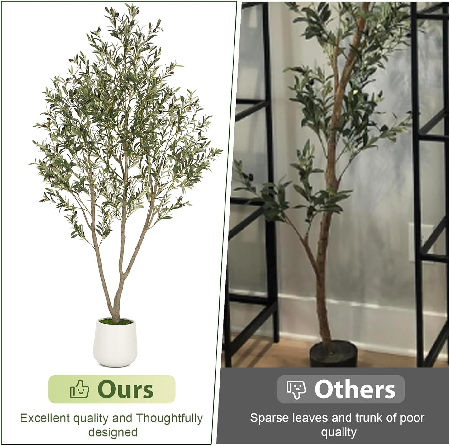 VIVATREES Olive Trees Artificial Indoor, 5FT Tall Faux Olive Tree with White Tall Planter, Artificial Plants with Natural Wood Trunk and Lifelike Fruits for Home Office Decor
