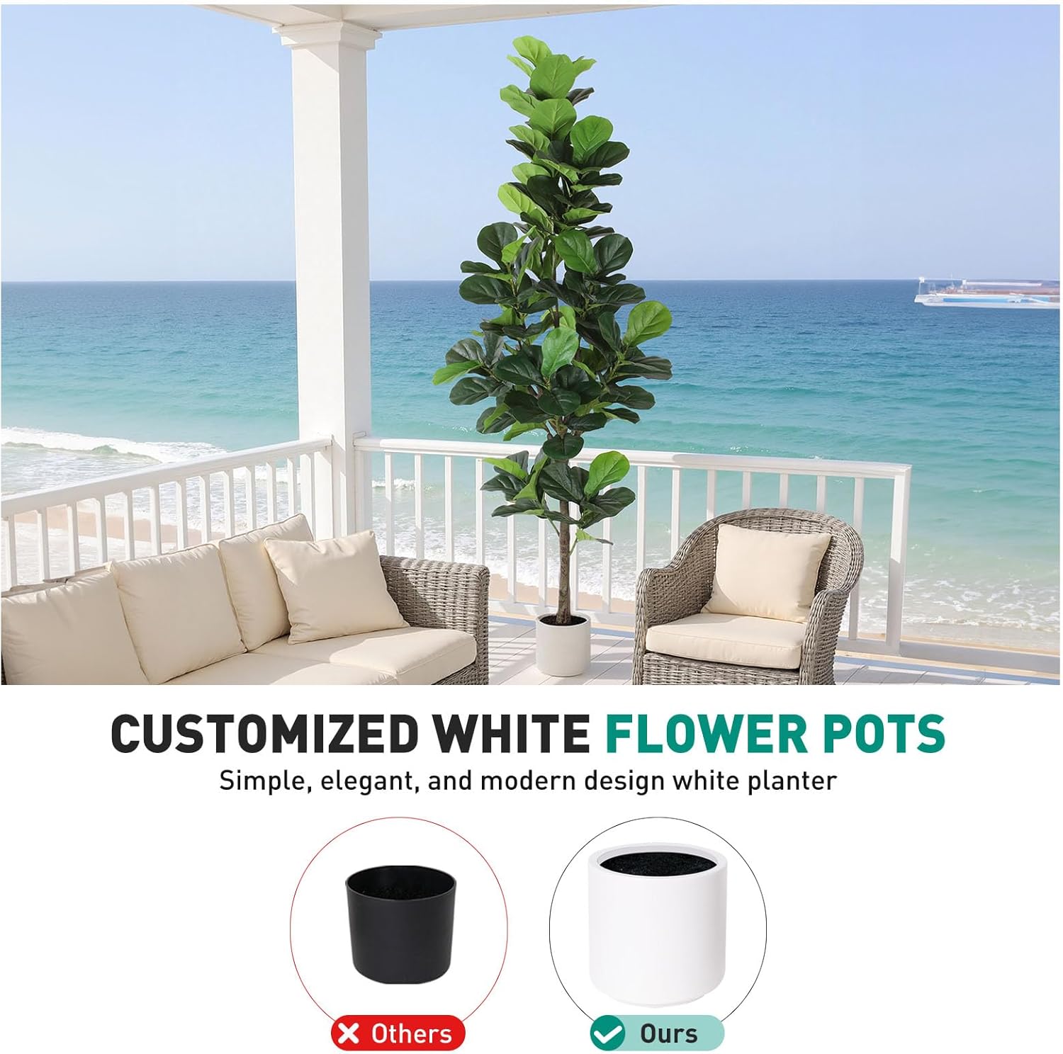 Artificial Fiddle Leaf Fig Tree 7FT with Planter Faux Trees Indoor Tall Artificial Tree, Stable Base, 128 Realistic Leaves, for Indoor/Outdoor Home Office Living Room Decor, Housewarming Gift