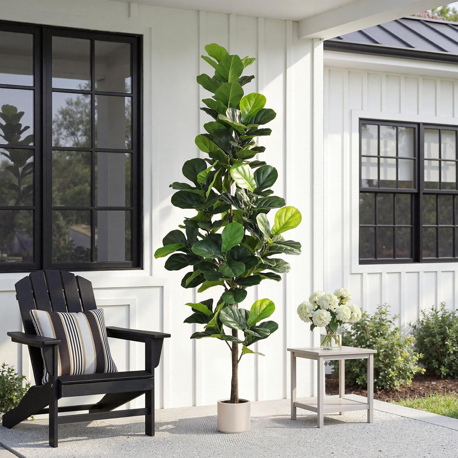 Artificial Fiddle Leaf Fig Tree 7FT with Planter Faux Trees Indoor Tall Artificial Tree, Stable Base, 128 Realistic Leaves, for Indoor/Outdoor Home Office Living Room Decor, Housewarming Gift