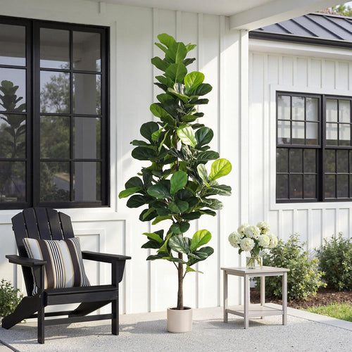 Artificial Fiddle Leaf Fig Tree 7FT with Planter Faux Trees Indoor Tall Artificial Tree, Stable Base, 128 Realistic Leaves, for Indoor/Outdoor Home Office Living Room Decor, Housewarming Gift